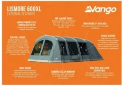 Vango Lismore 600XL Tunneltent - 5 Persoons - Groen -Buiten Kamperen Verkoop 1900 1783 lismore 600xl package 2